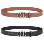 UnFader Pack 2 Women Belts for Jeans with Fashion Double O-Ring Buckle and Faux Leather