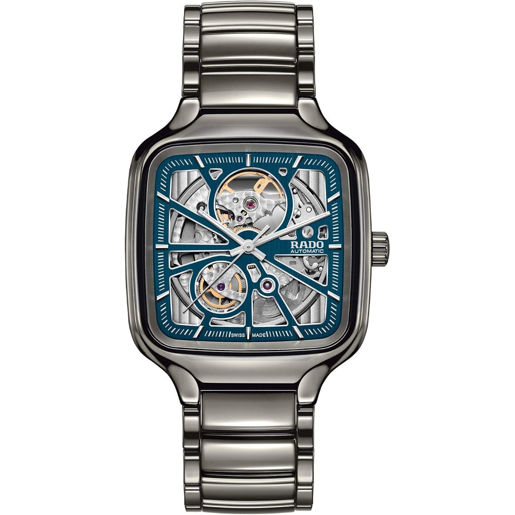 Rado - True Square Open Heart - Unisex Automatic Swiss Watch - 38Mm Square Blue Dial - High-Tech Ceramic Bracelet - R27083202