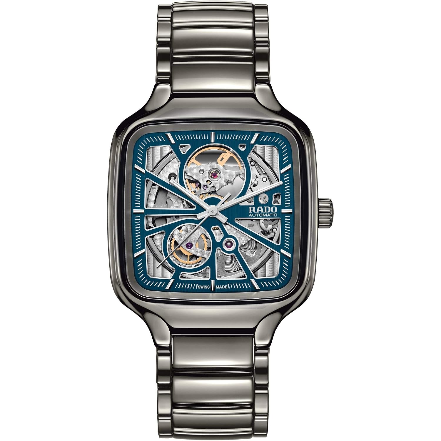 Rado - True Square Open Heart - Unisex Automatic Swiss Watch - 38Mm Square Blue Dial - High-Tech Ceramic Bracelet - R27083202