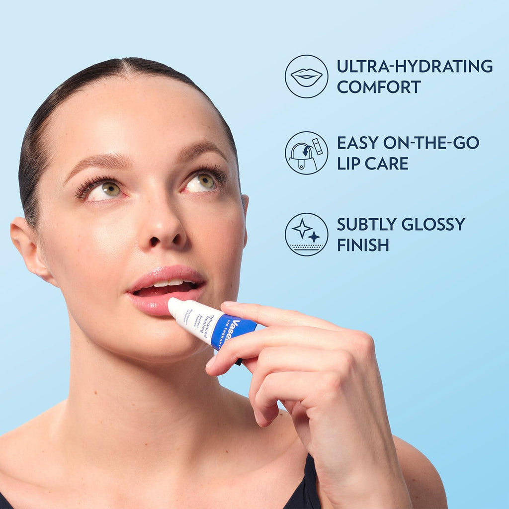 Vaseline Lip Therapy Advanced Healing 3-Pack – White Petroleum Moisturizing Lip Balm For Extremely Dry Lips, 0.35 Oz Ea
