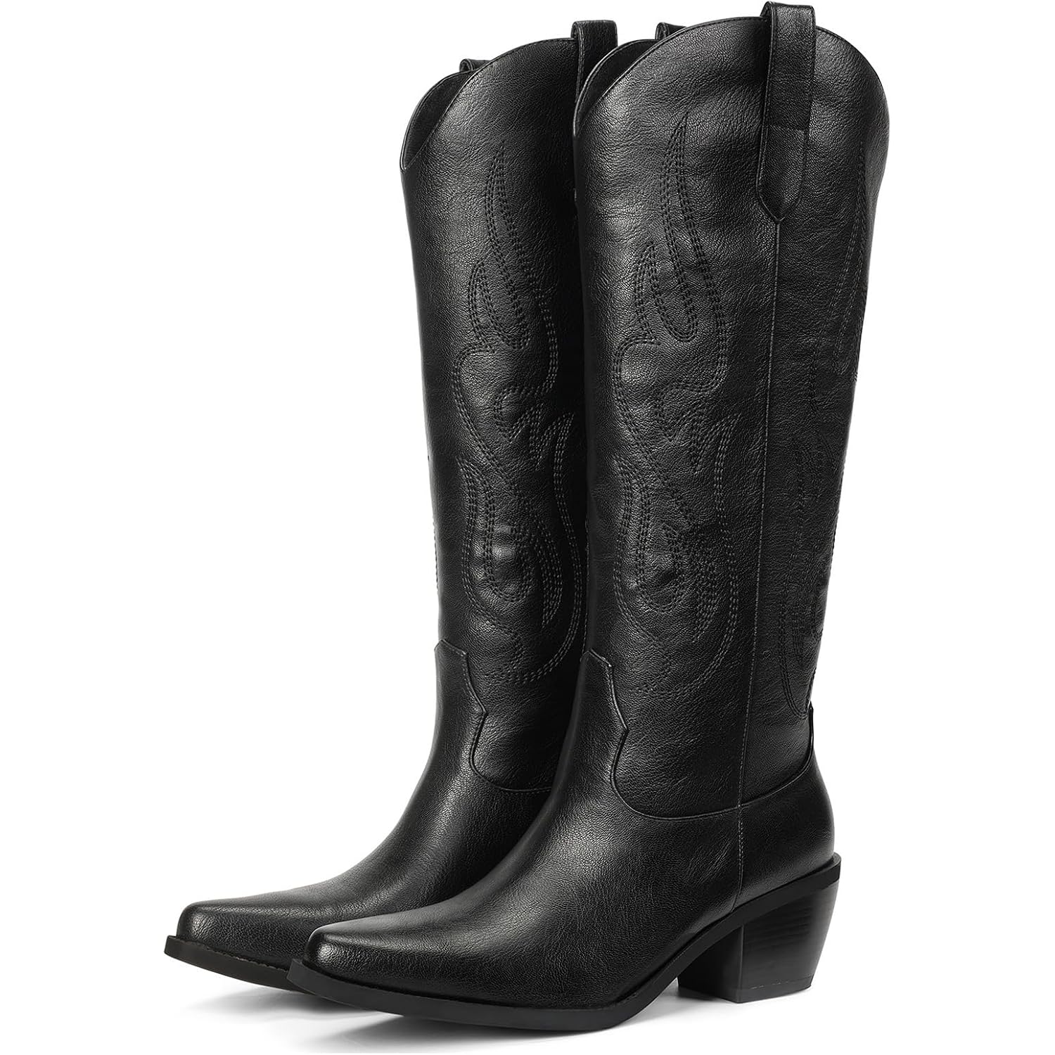 Western Cowboy Boots For Women - Knee High Wide Calf Cowgirl Boots, Slip On Pointed Toe Chunky Heel Fashion Retro Classic Pull On Tall Boot For Ladies Party Concert