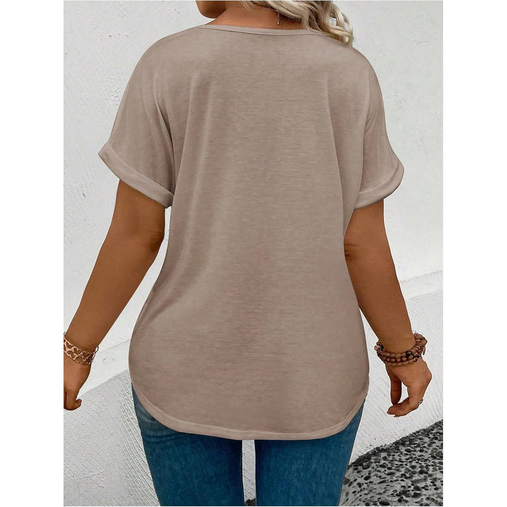 SOLY HUX Women's Plus Size Short Sleeve T Shirts V Neck Heart Graphic Summer Tee Tops Khaki Hearts