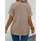 SOLY HUX Women's Plus Size Short Sleeve T Shirts V Neck Heart Graphic Summer Tee Tops Khaki Hearts