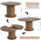 43.3 Inch 59 Inch Adjustable Size Round Dining Table For 4 6, Unique Design Modern Farmhouse Kitchen Table, Circle Dining Tables With Wood Strip Base For Kitchen Living Room (Walnut)