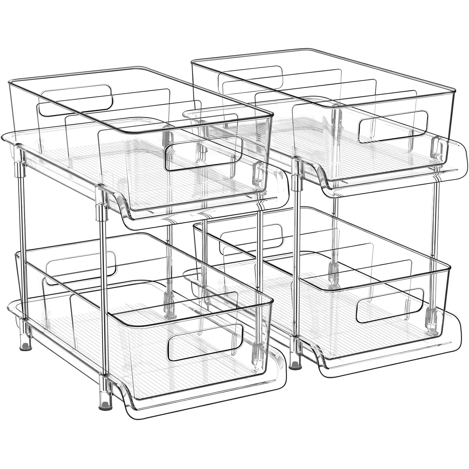 2-Tier Bathroom Organizer With Dividers, Clear Under Sink And Pull-Out Cabinet Organizer For Kitchen And Pantry Storage