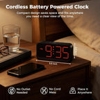 Battery Operated Alarm Clock For Bedroom Travel: Cordless Compact Large Display Digital Clock With Auto Dimming - 4 Dimmers Easy To Use For Adults Seniors Red Digits