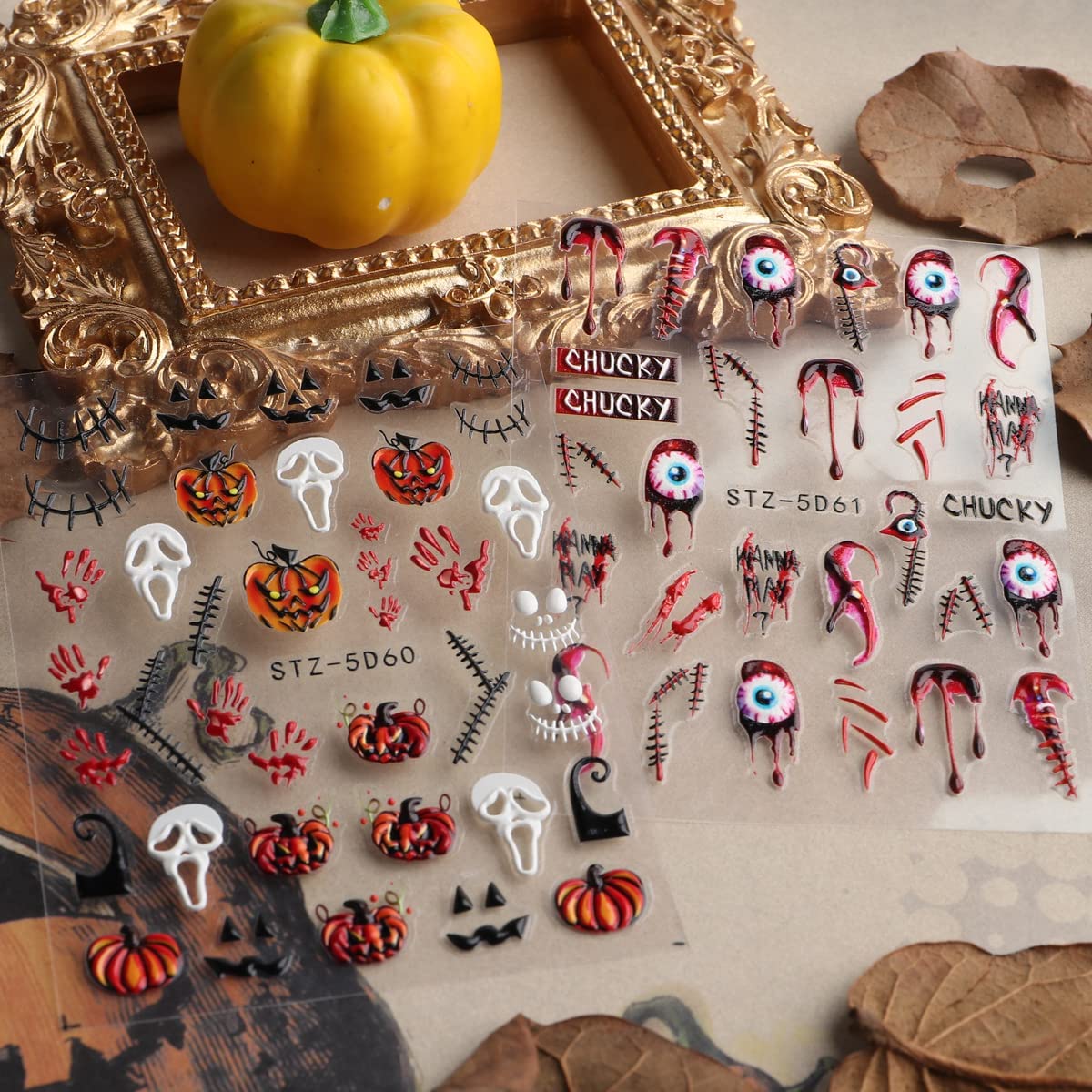 Halloween 5D Nail Stickers Skull Pumpkin Head Nail Art Supplies Nail Art Decoration (Halloween A)