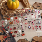 Halloween 5D Nail Stickers Skull Pumpkin Head Nail Art Supplies Nail Art Decoration (Halloween A)