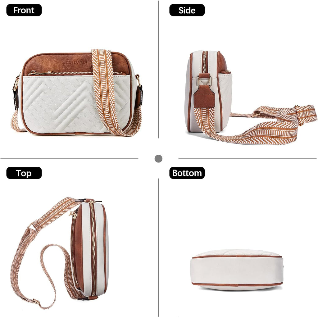 BOSTANTEN Quilted Crossbody Bags for Women Vegan Leather Purses Shoulder Handbags with Wide Strap
