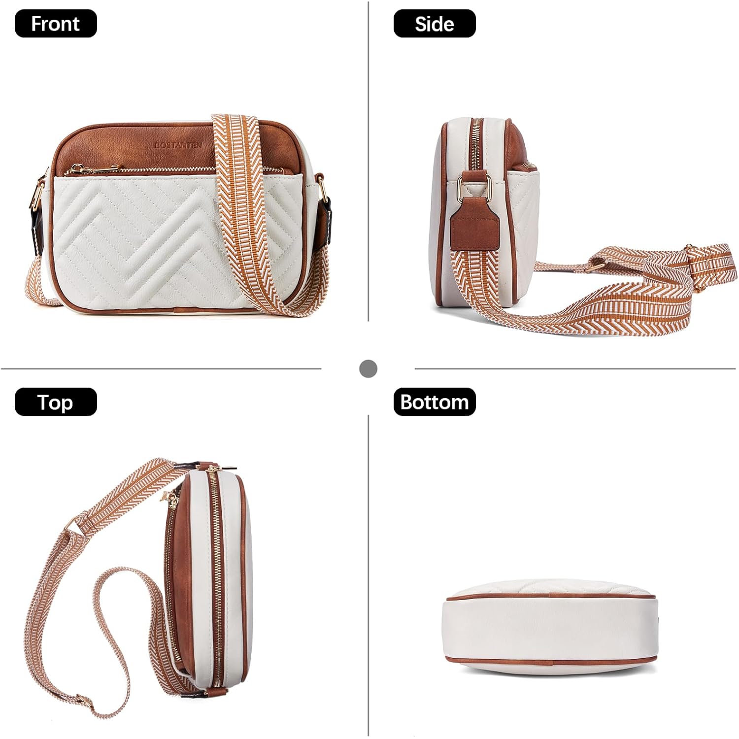 BOSTANTEN Quilted Crossbody Bags for Women Vegan Leather Purses Shoulder Handbags with Wide Strap