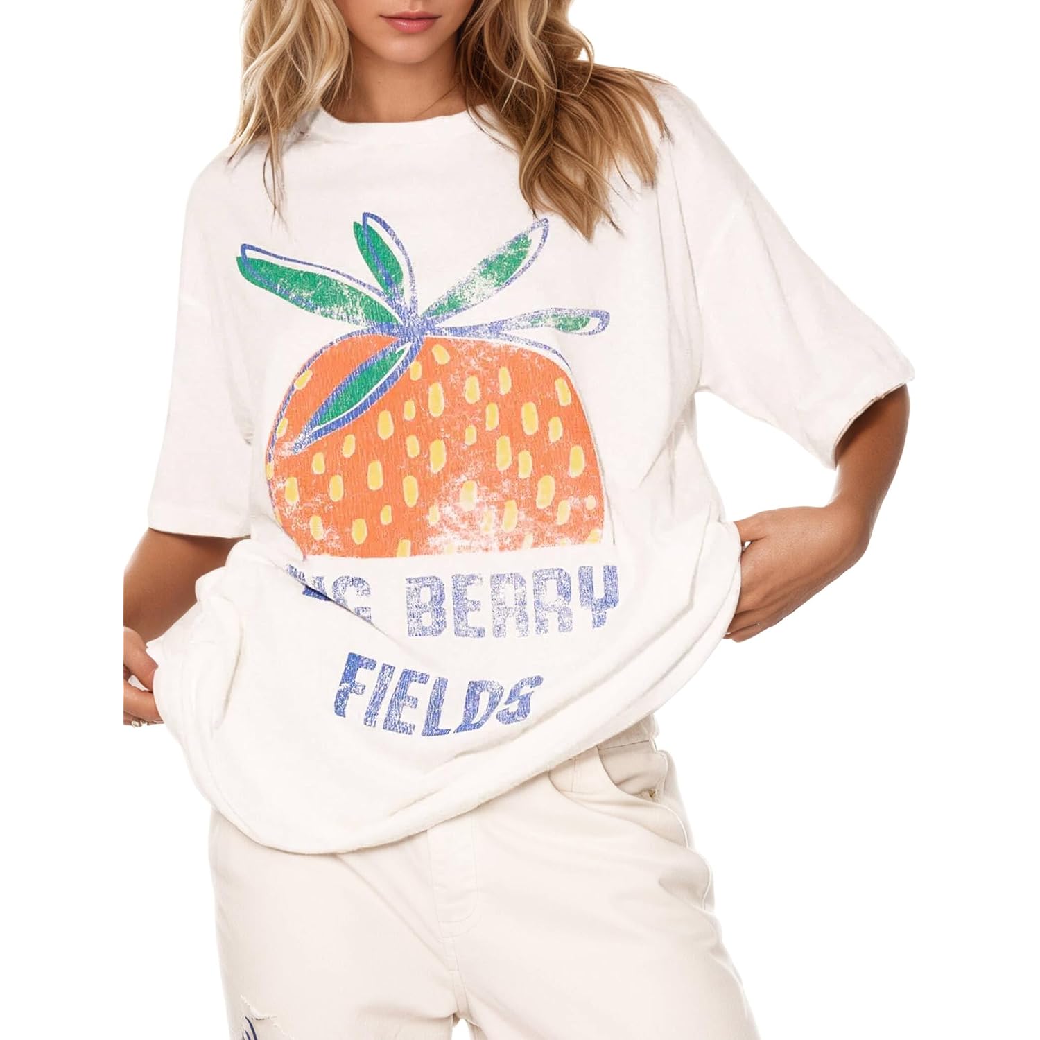 Women's 100% Cotton Graphic Oversized Vintage Floral T Shirt Flattering Breathable Graphic Tees for Summer Vacation White
