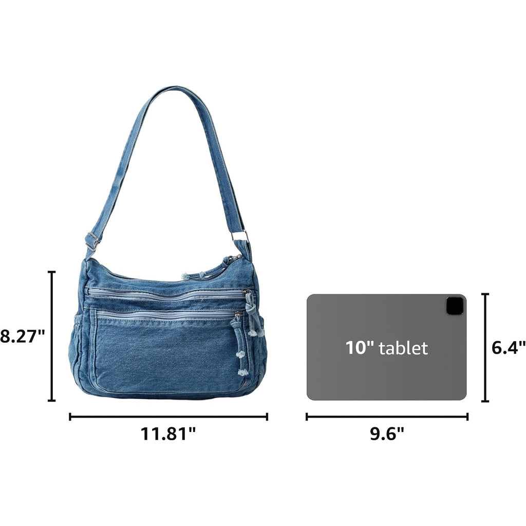 Women'S Retro Large Canvas Denim Shoulder Bag Denim Crossbody Handbags Casual Style Lightweight Tote Purse