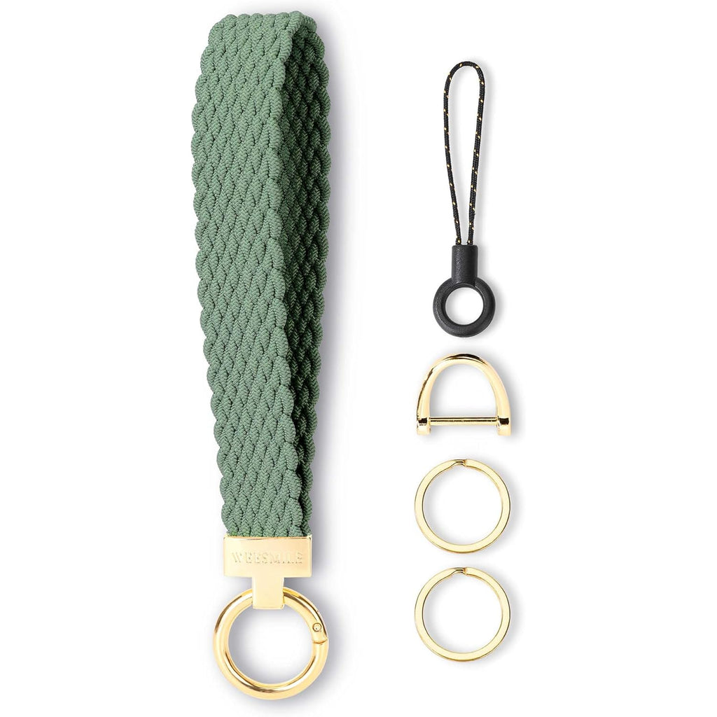 WEESMILE Keychain Wristlet, Stretchy Key Chain for Car Keys with 2 Keyrings and D ring, Cute Wrist Lanyard for Women Men