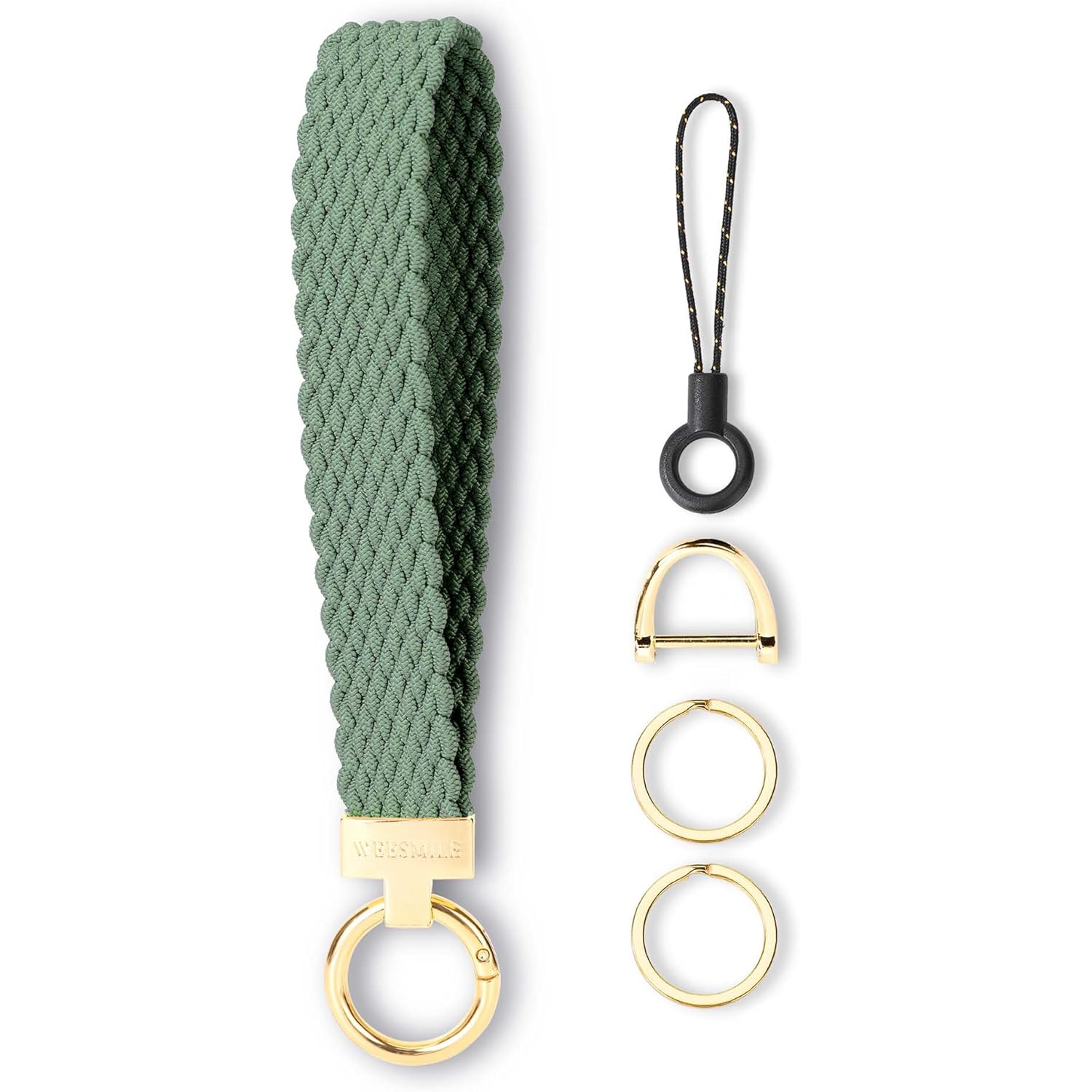 WEESMILE Keychain Wristlet, Stretchy Key Chain for Car Keys with 2 Keyrings and D ring, Cute Wrist Lanyard for Women Men