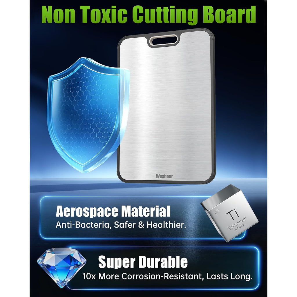 Non Toxic Titanium Cutting Board For Kitchen, Food Grade Titanium Cutting Boards 2 In 1 Double Sides, Non Slip Cutting Mat 16" X 11"