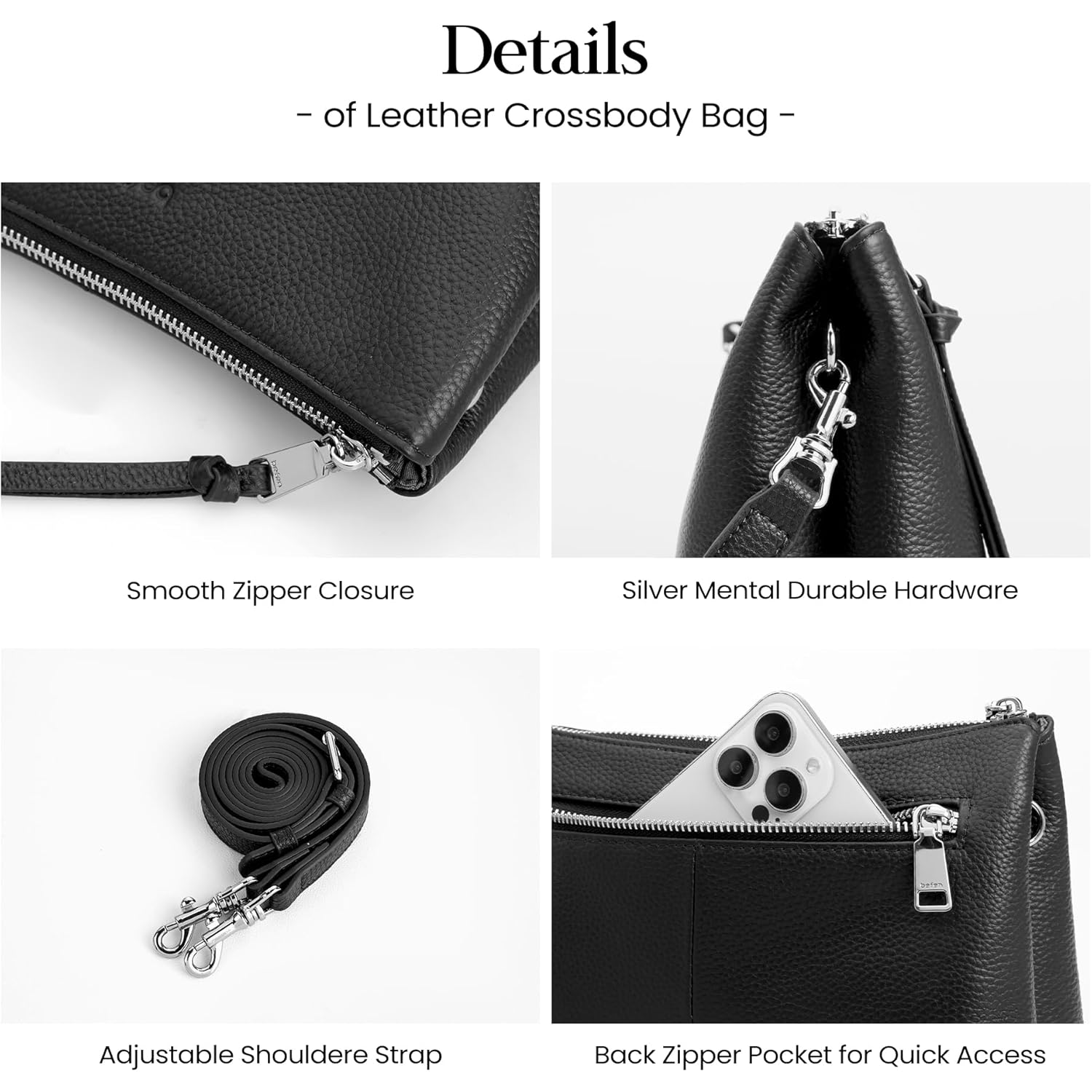 befen Genuine Leather Crossbody Bags for Women, Small RFID Leather Cross Body Purses Shoulder Handbags