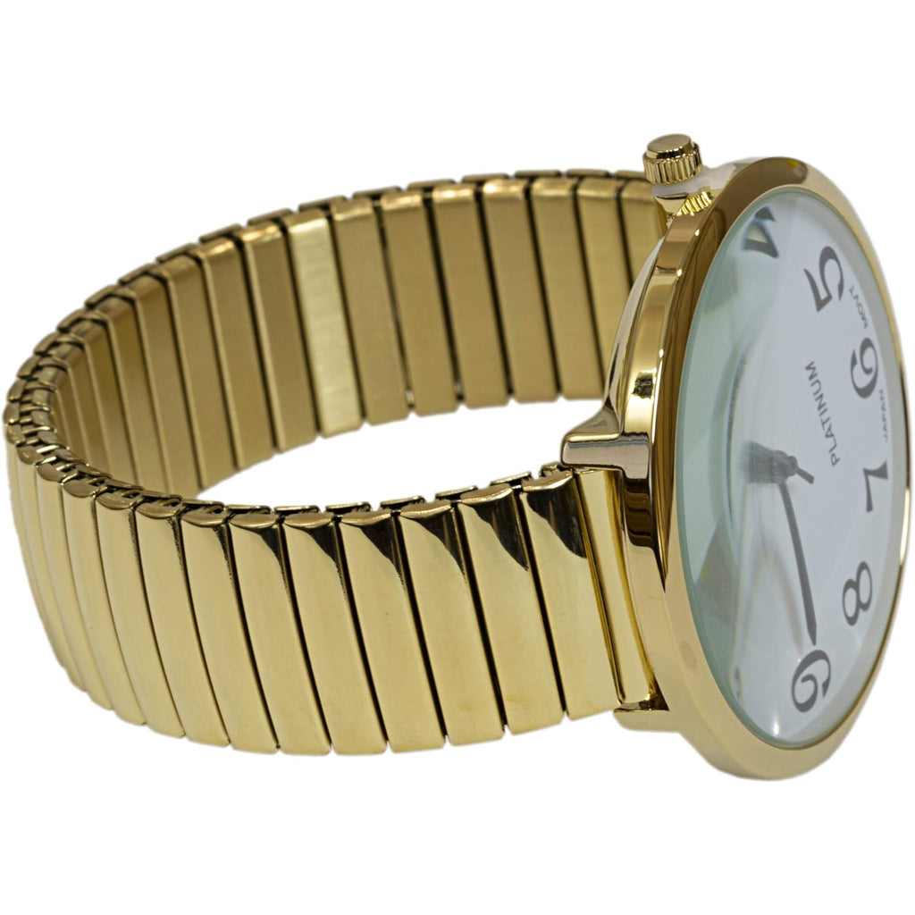 Ladies Large Number Face Stretch Band Watch Gold 1262G