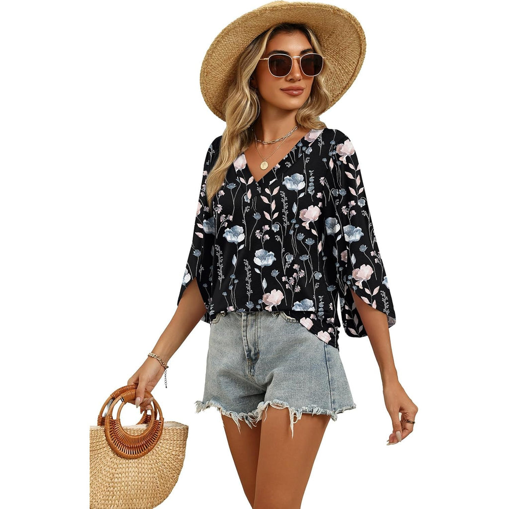 Wiholl Womens Tops Summer Outfits 2026 V Neck Shirts Womens Blouses Dressy Casual Bell Sleeve Fashion Clothing