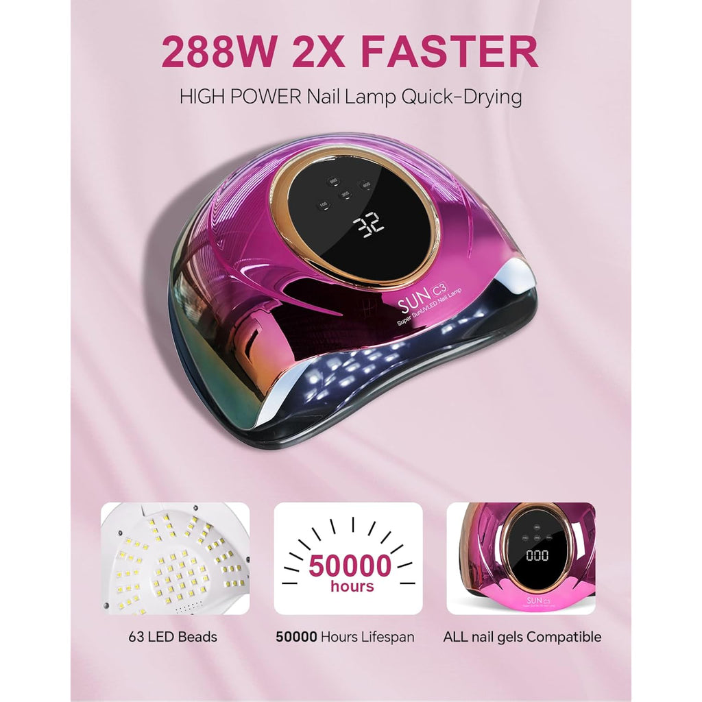 MIRAGE LAYON Professional UV Light for Gel Nails - 63 LED Beads with Auto Sensor & 4 Timer Settings, High-Power LED/UV Lamp for Fast Curing, Salon & Home Gel Polish Dryer