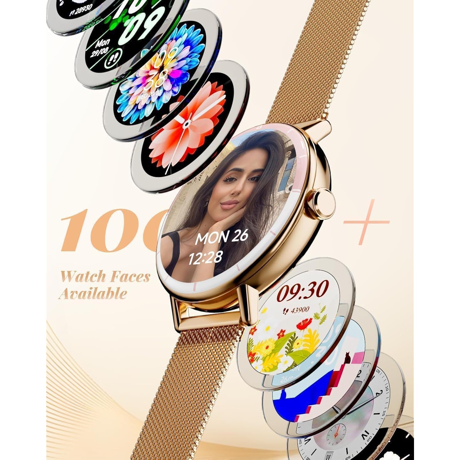 TOOBUR Smart Watch for Women with Two Bands, 40mm HD Smartwatch, Compatible with Android & iOS, Answer/Make Calls, Fitness Watch with Step/Sleep/HR Tracker, IP68, Stylish Gift, Rose Gold