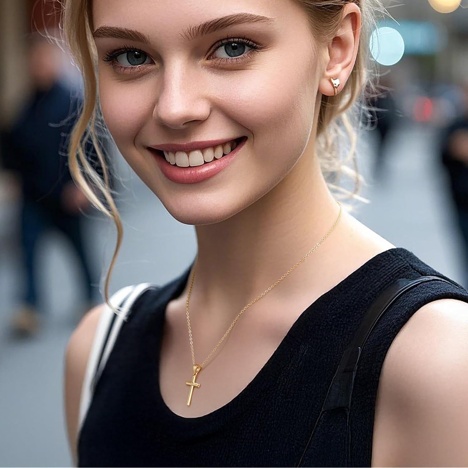 ENROSE 14K Gold Cross Necklace for Women Small Cross Necklace for Women 14K Gold Necklaces for Womens Trendy Modern Minimalist Inspiration Golden Jewelry for Womens Crosses Pendant (A-Cross)
