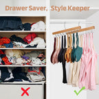 Necamocu 2 Pack Bra Hanger For Closet Organizer, Premium Tank Top Hangers | Wooden Bra Holder With 36 Foldable Hooks, 360° Rotating Design, Space Saving Storage For Tank Tops, Bras, Belts, And More