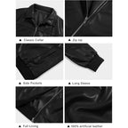 Tankaneo Womens Faux Leather Jackets Oversized Bomber Casual Fall Fashion Zip Up Moto Biker Coats