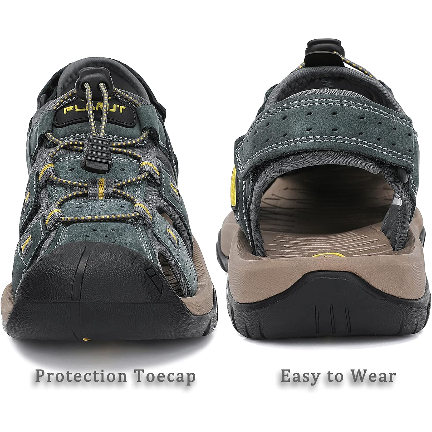 Flarut Men'S Sport Sandals Outdoor Hiking Sandals Closed Toe Leather Athletic Lightweight Trail Walking Casual Sandals Water Shoes