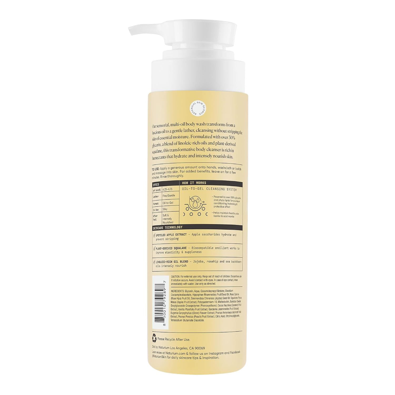 Naturium The Glow Getter Multi-Oil Hydrating Body Wash, Gentle Cleanser, 16.9 Oz