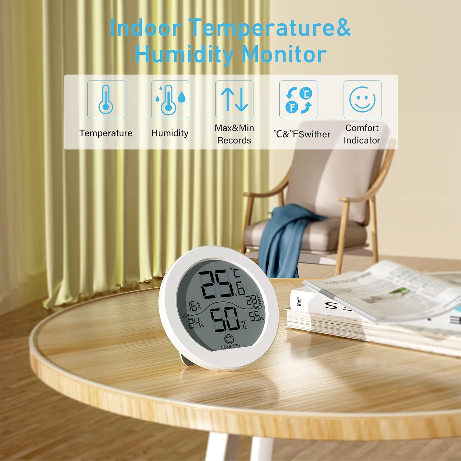 Secrui Digital Hygrometer Thermometer For Room Temperature Humidity Meter Indoor Thermometer Accuracy Calibration Lcd Temperature Sensor With Maximum And Minimum Records, Th1, White