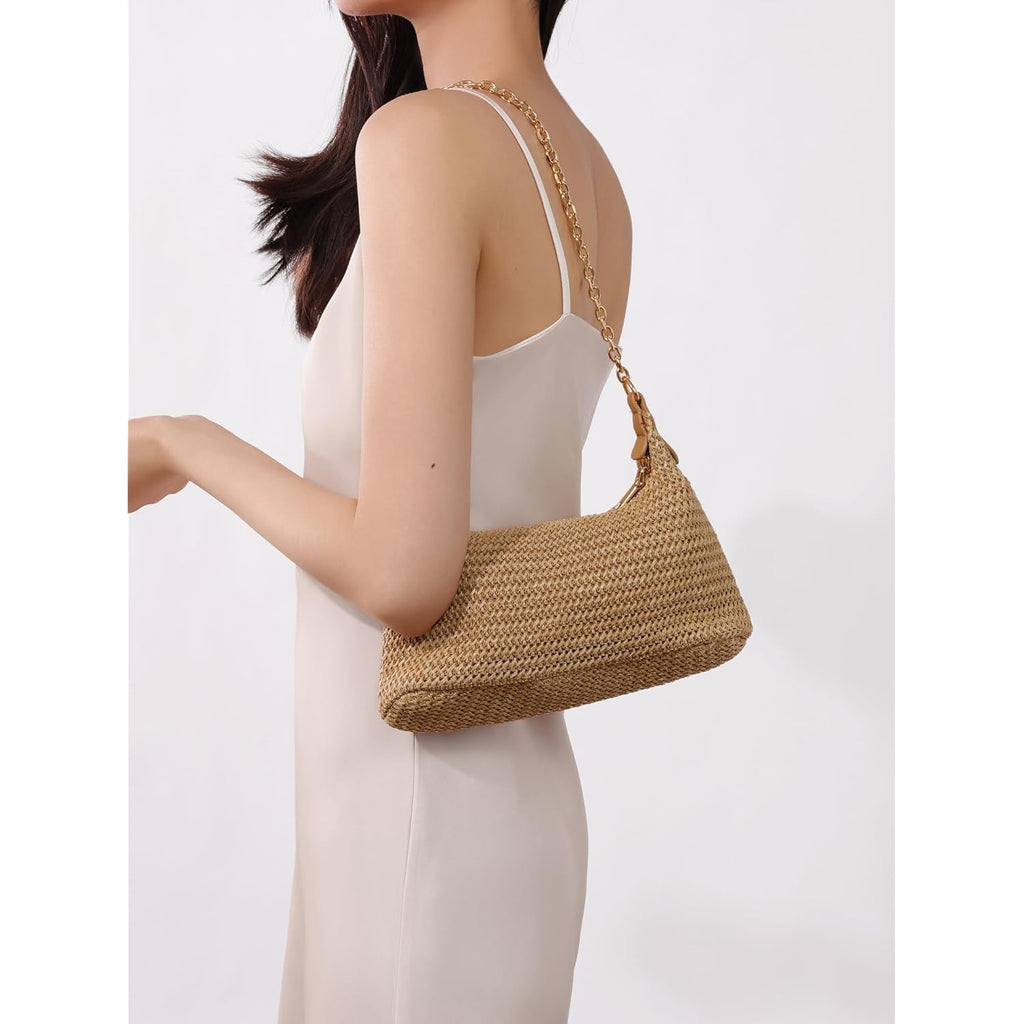 GOLDTIMO Women's Straw Woven Beach Bag Summer Vacation Shoulder Purse