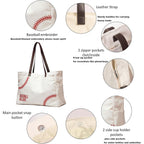Canvas Tote Bag for Women, Embroidery Baseball Mom Bag, Baseball Mom Accessories, Sports Team Must Have, Baseball Gifts, Baseball-Specific Daily Use for Games, Travel, Gym(X-large white) …