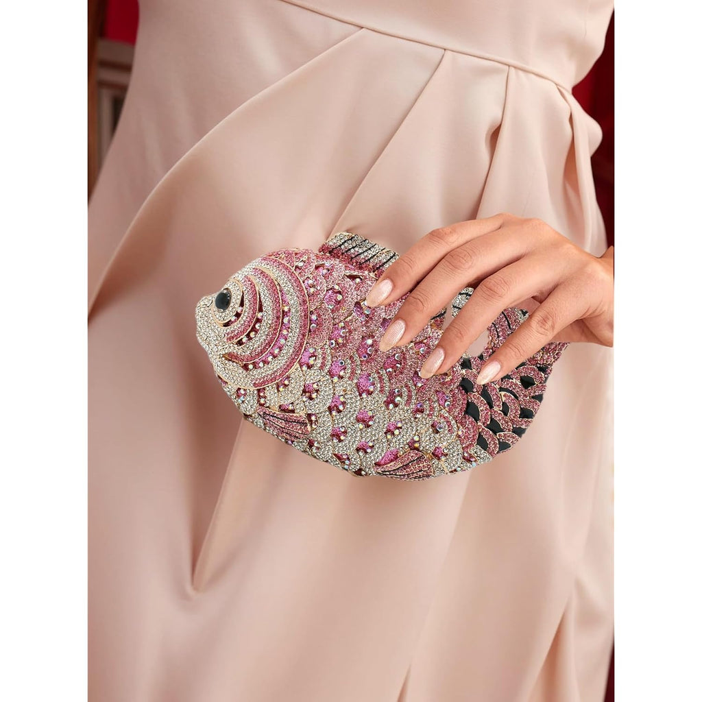 Women Mini Fish Clutch Luxury Rhinestones Purse Sparkling Banquet Handbag Wedding Party Clutch Bag