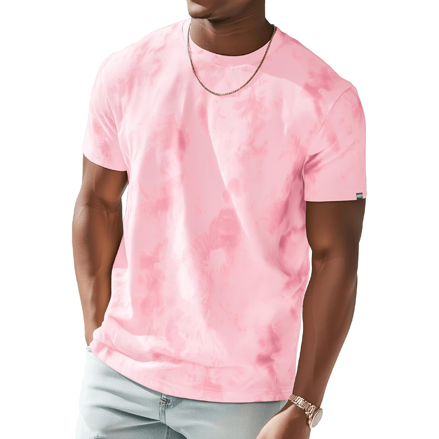 Mens Crew Neck T Shirts - Lightweight Short Sleeve Fresh Fashion Print Hipster T-Shirt Tie-Dye