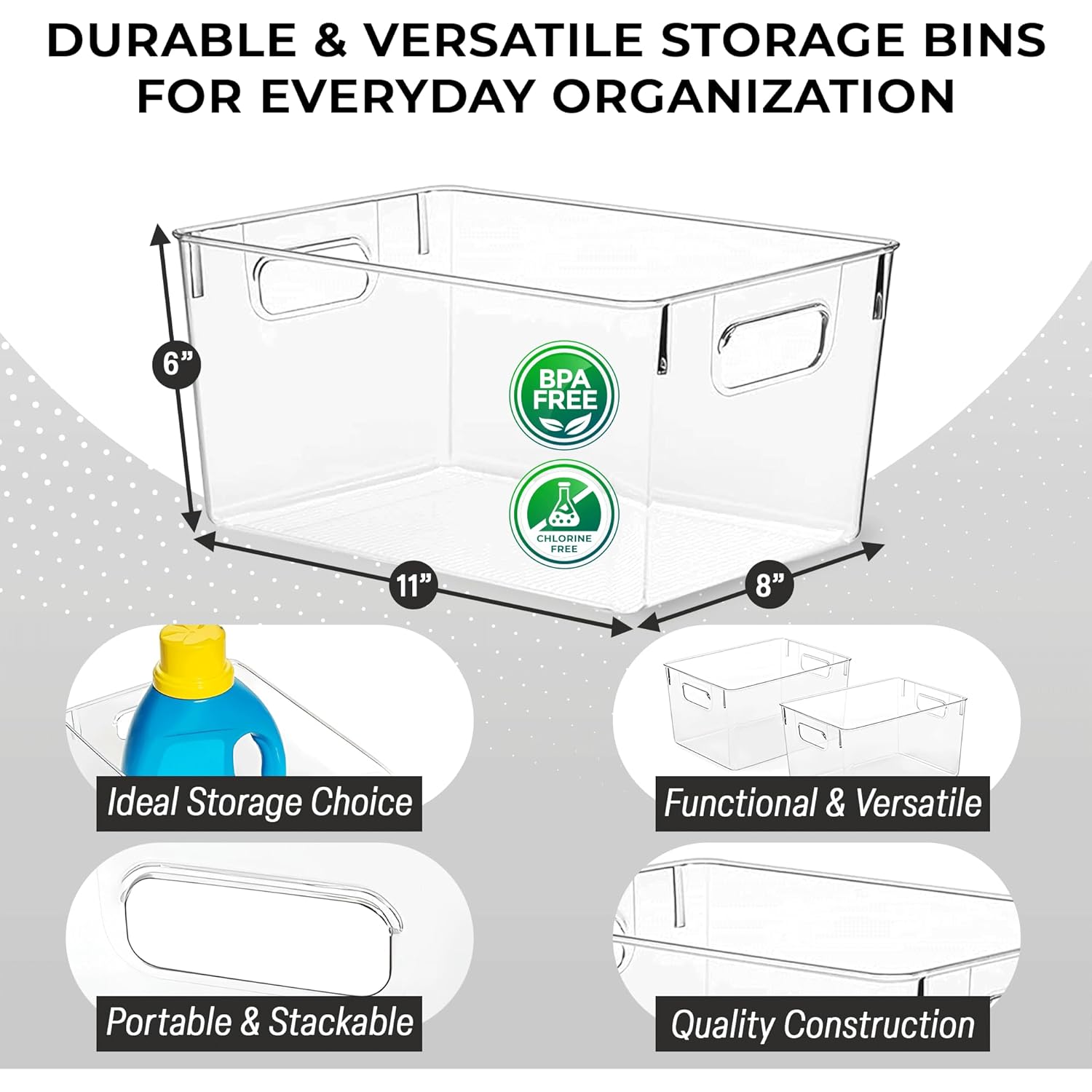 ClearSpace Clear Plastic Storage Bins – Pantry Organizers & Storage Containers, Cabinet Organizer - Home Organization Must Haves for Kitchen, Laundry Room, Office, Closet, Garage & Freezer