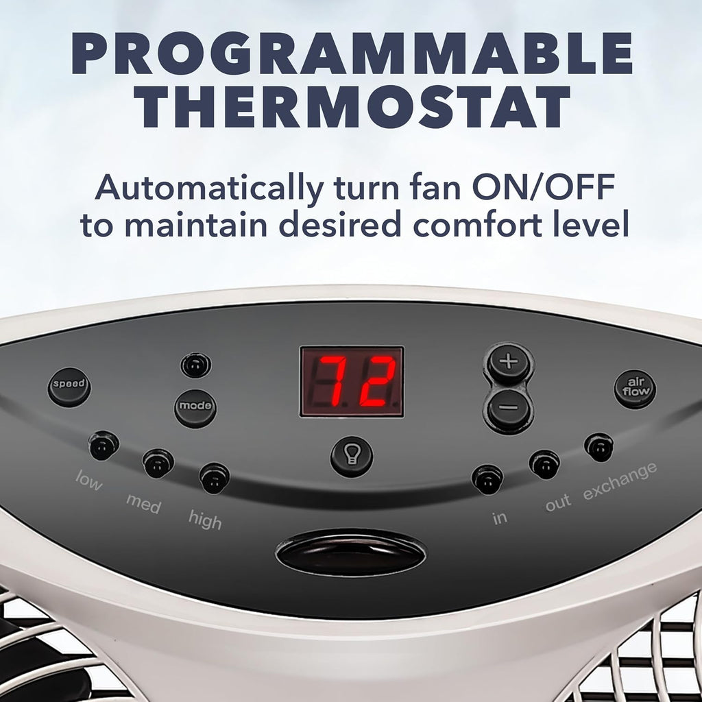 Bionaire Window Fan With Reversible Airflow Blades – 3-Speed Settings, Programmable Thermostat, Led Display, Remote Control, Fits 24–36" Windows, No Assembly Required