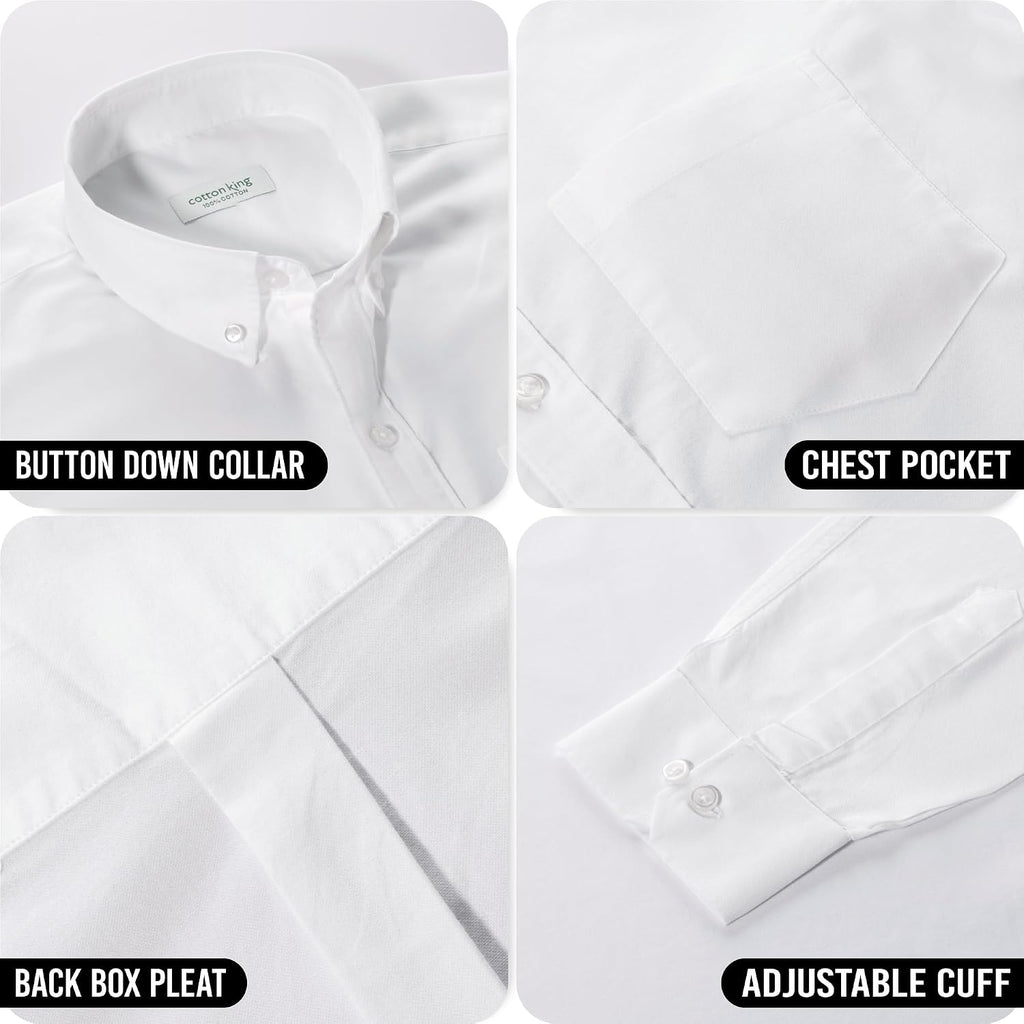 Cotton King Mens 100% Cotton Oxford Shirt Long Sleeve Dress Shirts For Men Button Down Work Casual Shirt With Pocket