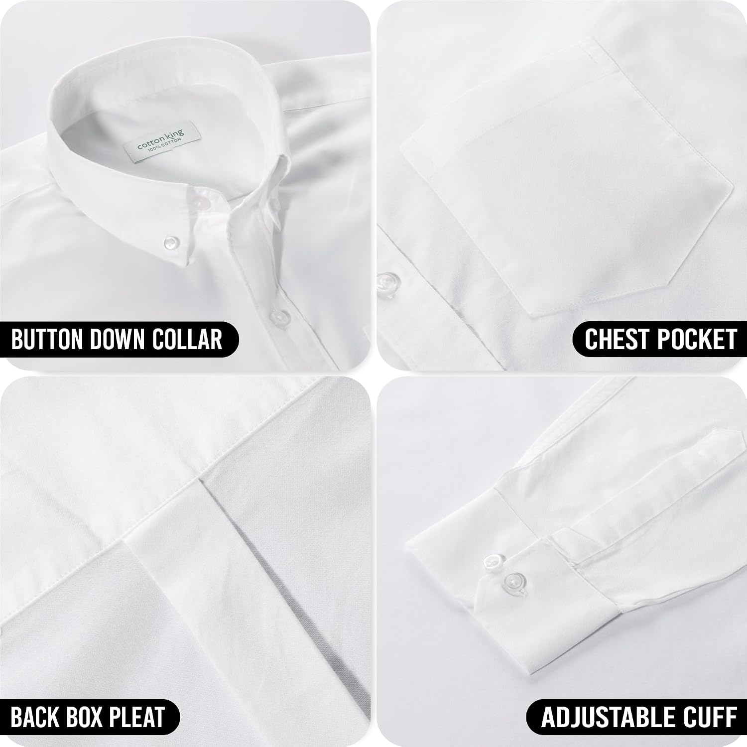 Cotton King Mens 100% Cotton Oxford Shirt Long Sleeve Dress Shirts For Men Button Down Work Casual Shirt With Pocket