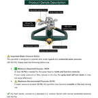 Wemade Heavy Duty Metal Pulsating Sprinklers For Yard - 360 Degree Roating Automatic Water Sprinkler For Lawn With Metal Base, Impact Sprinklers For Large Area Covers Up To 85‘ Diameter