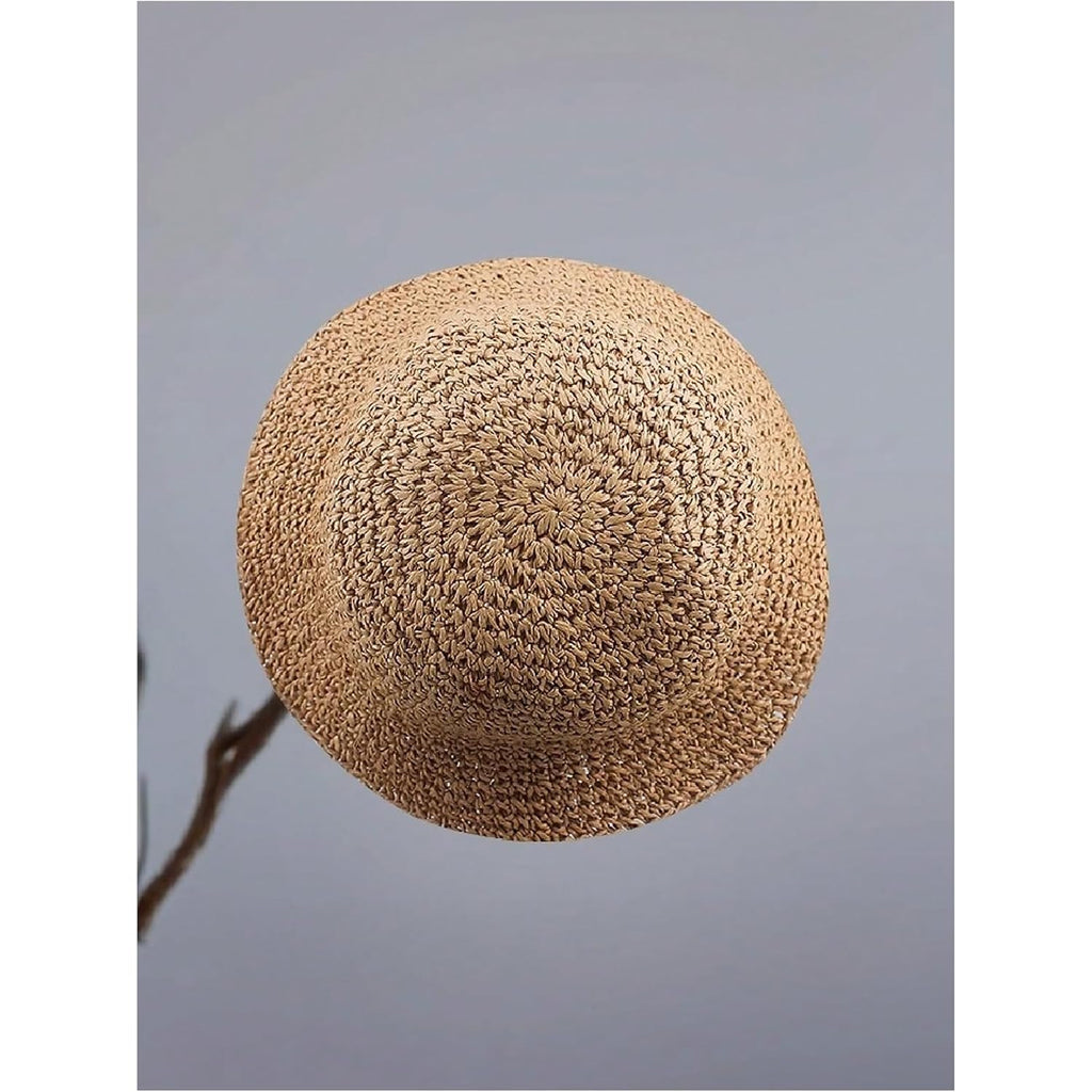 MakeMeChic Women's Straw Foldable Hat Floppy Sun Protection Foldable Summer Cap Khaki