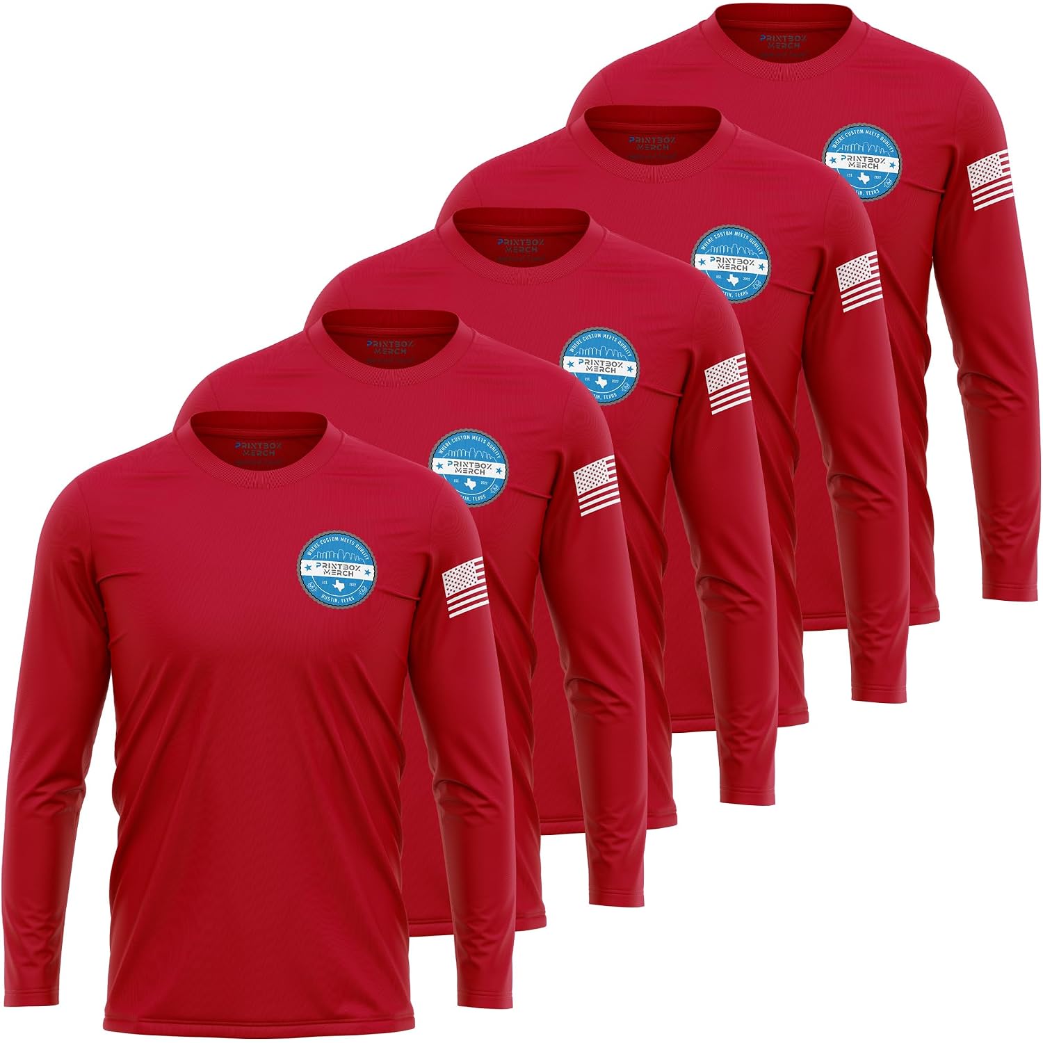 5 Pack Custom Dry Fit Long Sleeve Shirts For Men, Add Your Logo Front & Back Printing, Customized Moisture Wicking Sun Protection Uv Workwear T-Shirts Black