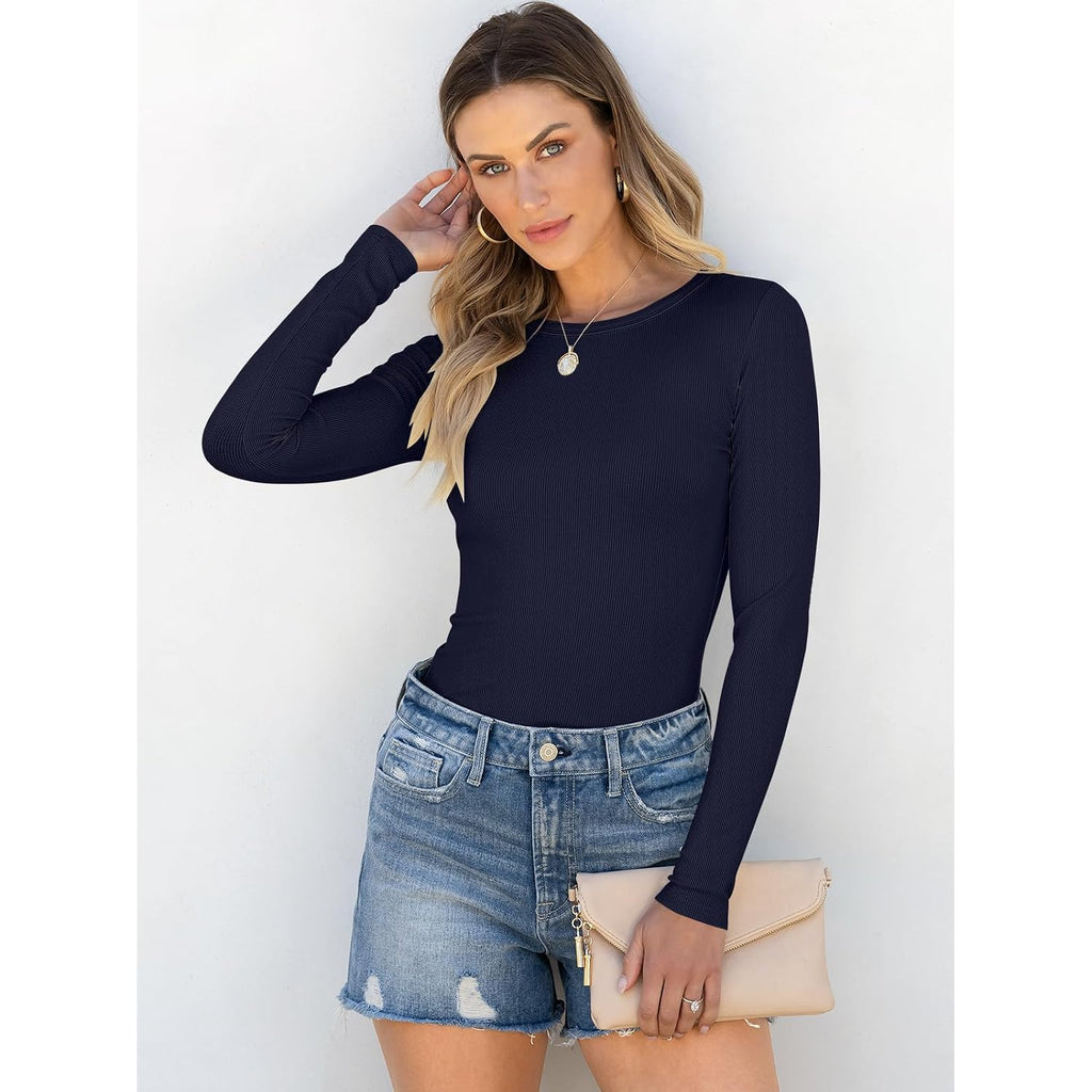 ANRABESS Women Long Sleeve Shirts Rib Knit Slim Fit Tops Basic Tee Spring Outfits Casual T-Shirt Underscrubs Layer Clothes
