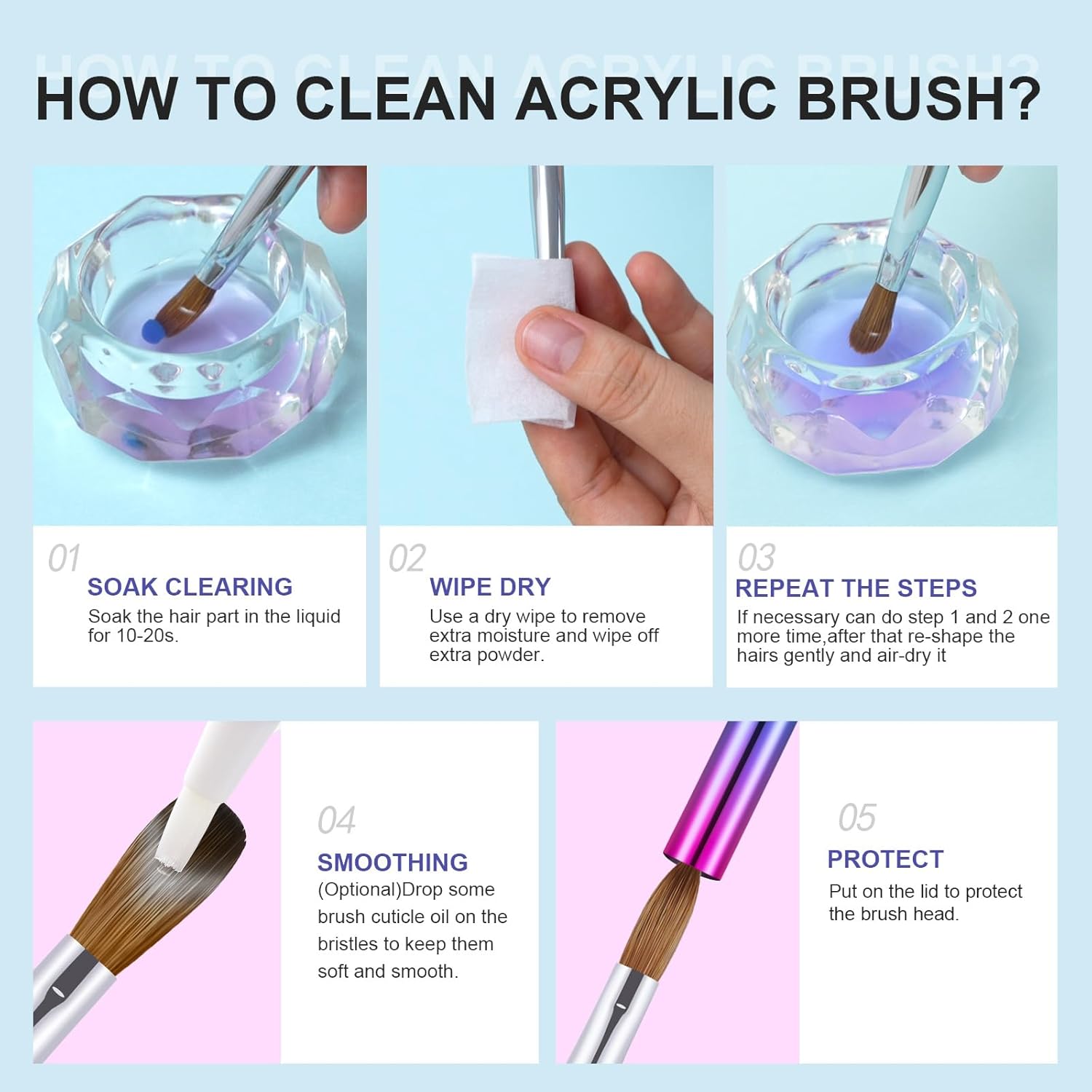 4PCS Acrylic Nail Brush Set, 6/8/12/16. Kolinsky Nail Art Brushes for Application, Sturdy Handle Oval Shaped Acrylic Powder Nails Design Tools for Professional Manicure DIY