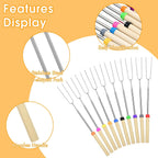 10 Pack Smores Sticks, 32 Inch Marshmallow Roasting Sticks For Fire Pit, Extendable Roasting Skewers With Bag, Hot Dog Fork, Smores Kit For Campfire Camping Essentials