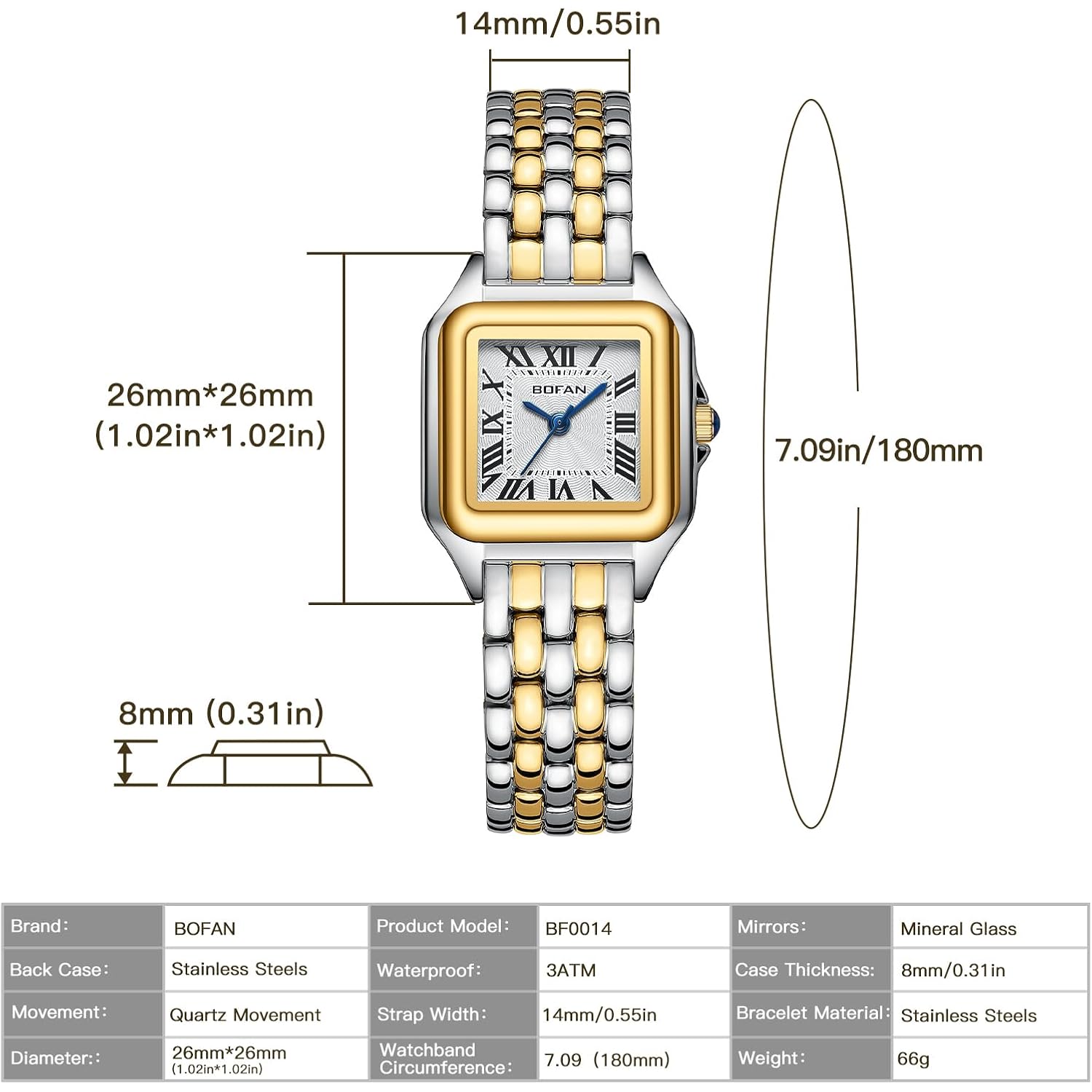 Bofan Small Gold Watches For Women Easy Reader Ladies Quartz Wrist Watch With Stainless Steel Band,Roman Dial,Water Resistant,Bracelet Adjuster Included
