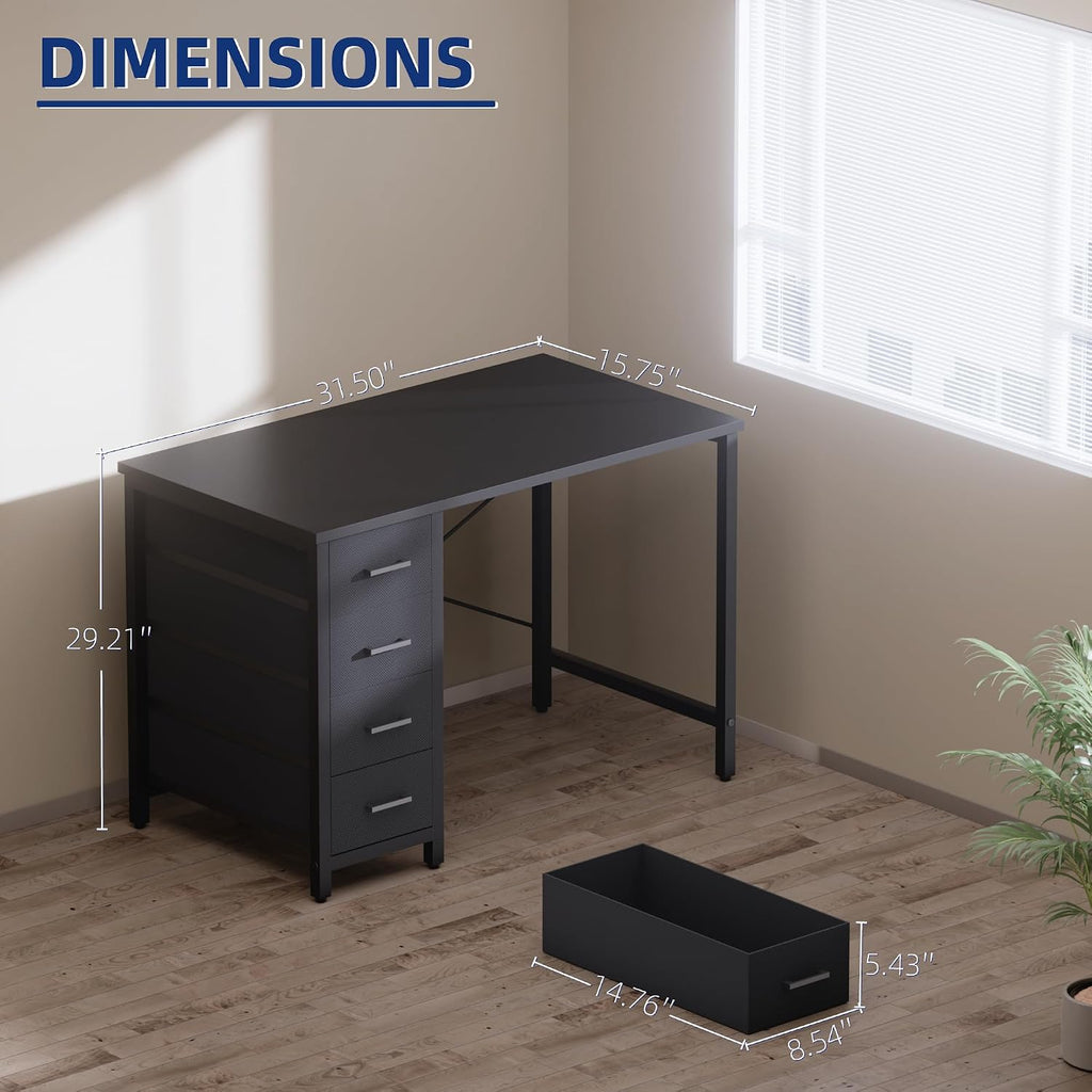 Pamray 32 Inch Computer Desk With 4 Drawers Small Office Desk For Home Bedroom Study Writing Simple Modern Computer Table Black