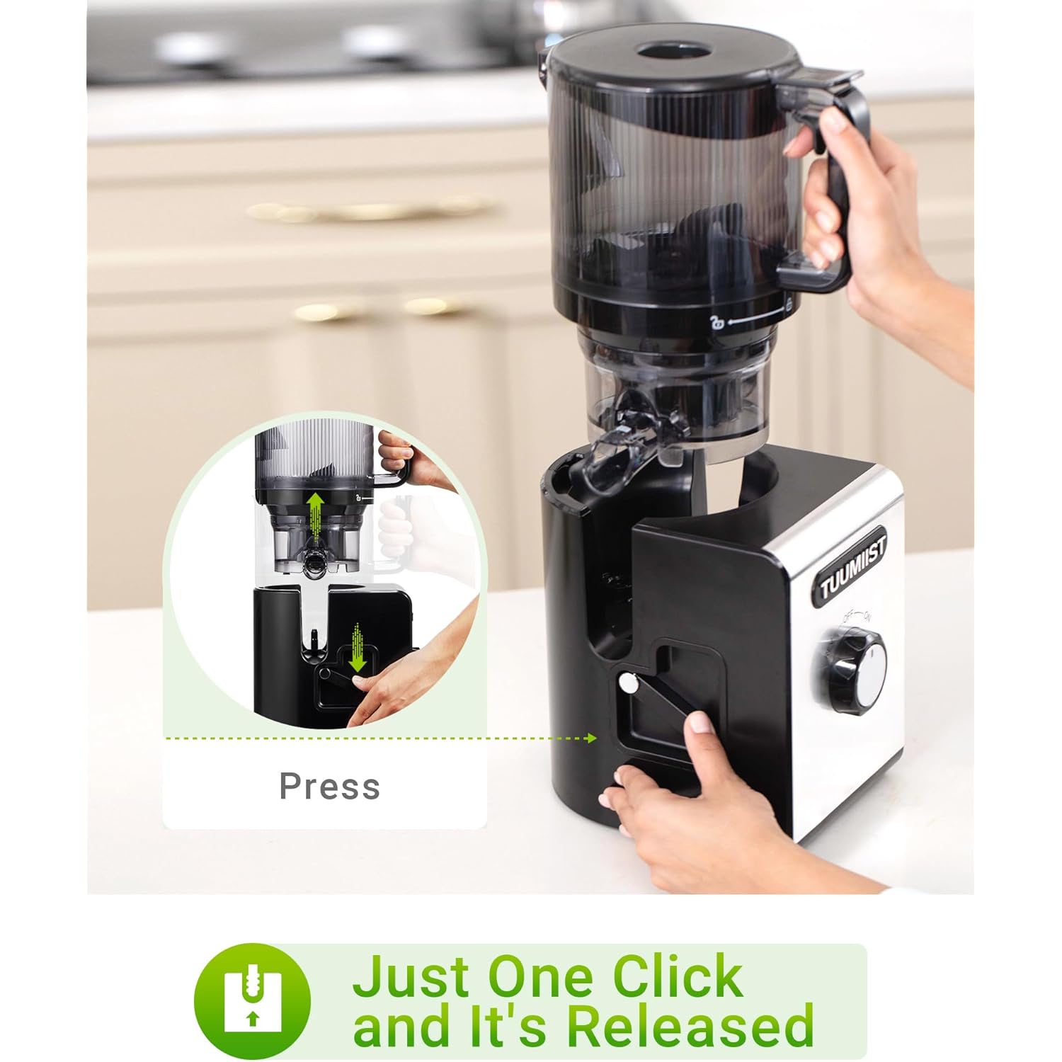 Cold Press Juicer Machine, 6.5" Large Feed Chute Masticating Extractor, Easy to Clean for Whole Fruits & Vegetables, High Yield