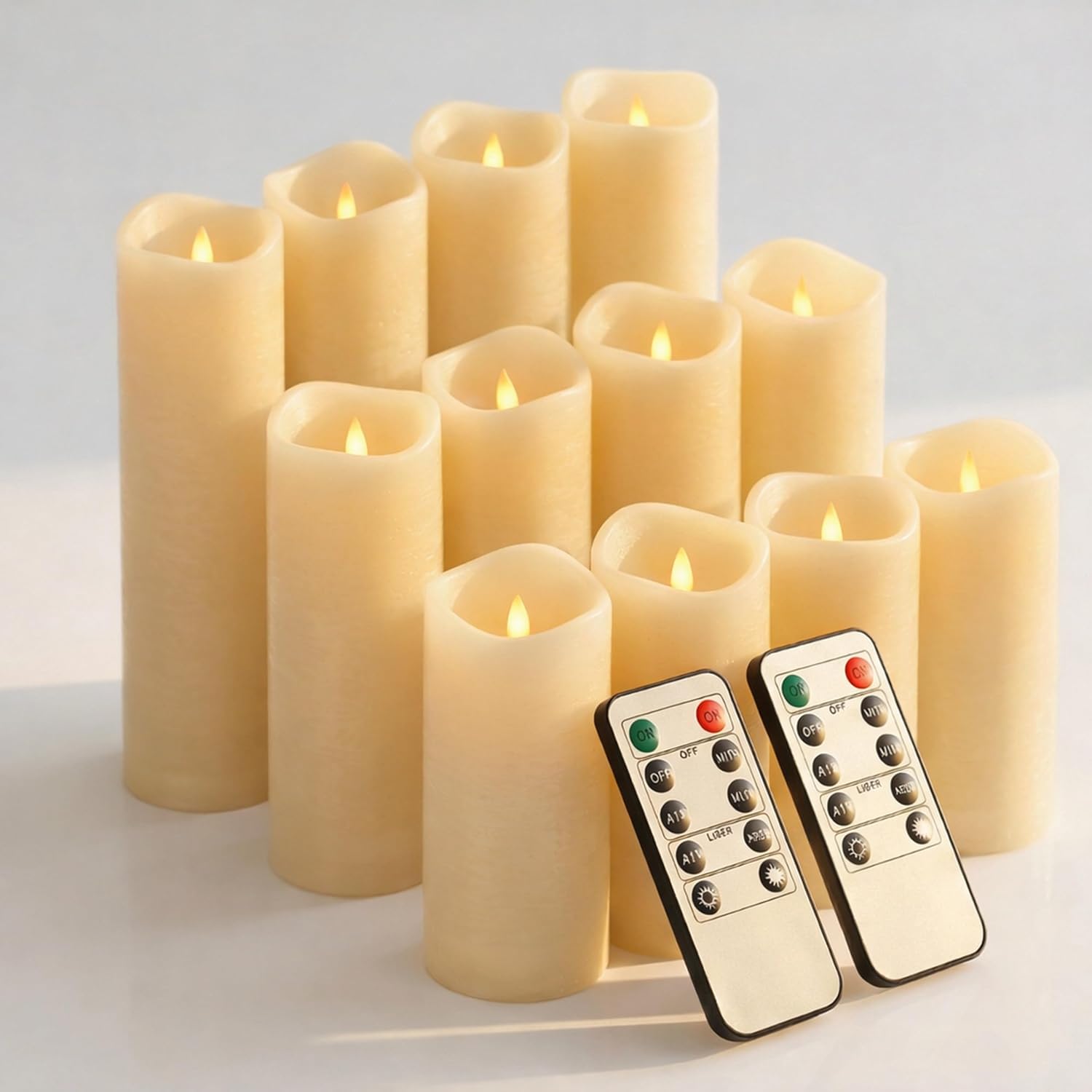 Waterproof Flameless Candles, 12 Pc Battery Operated Led Pillar Candles With 2 Remote Controls & Timer, Flickering Indoor Outdoor Candles For Wedding, Patio, Easter, Bathroom, Home Decor, 4''5''6''