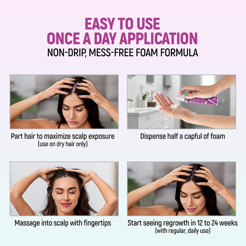 Minoxidil For Women, 2.11 Oz (2 Months Supply) Clinically Proven To Regrow Hair, Topical Aerosol Foam 5%, Hair Thinning Treatment