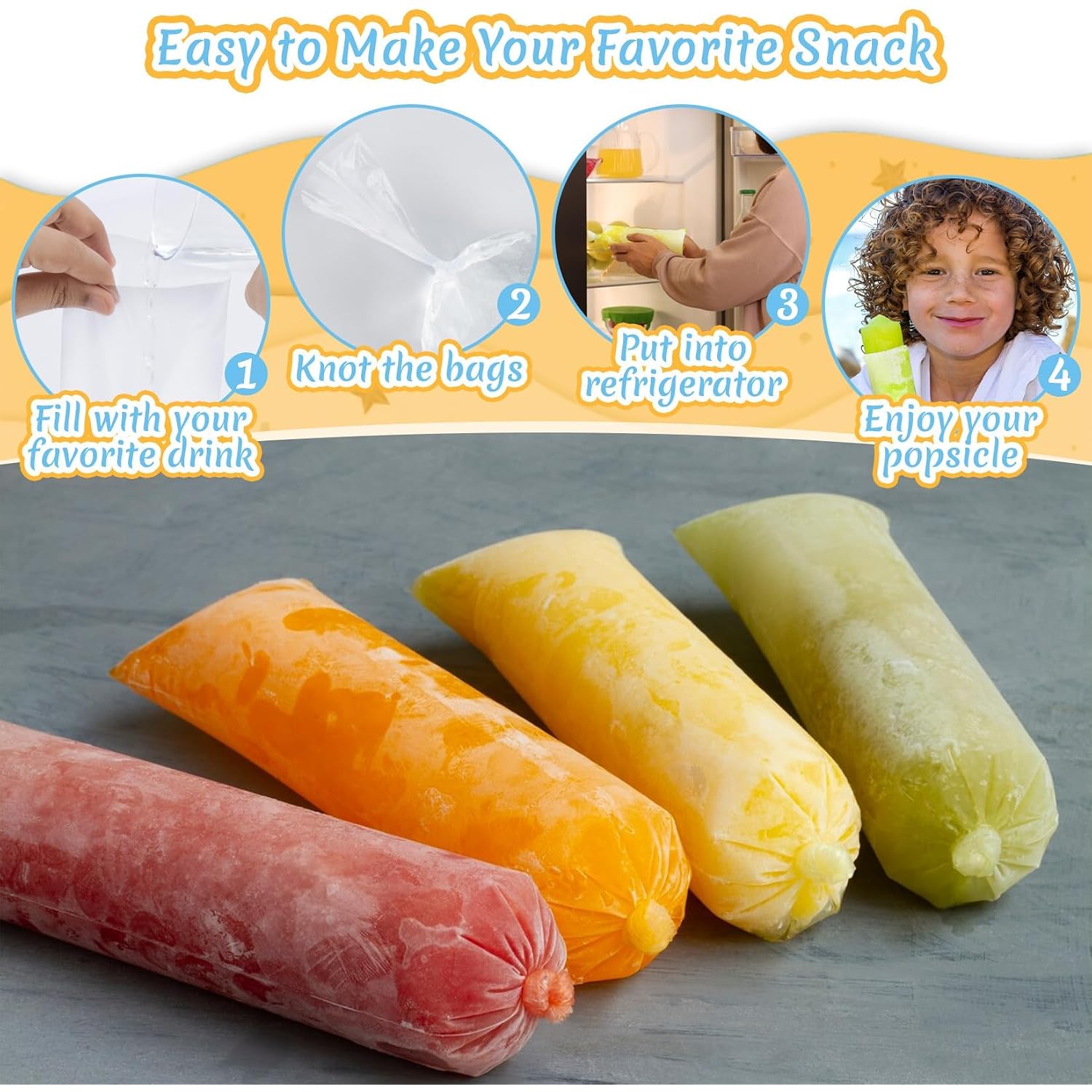 Maqihan 100 Ice Candy Plastic Bags - 4X12 Bolsas Para Bolis De Hielo Mexicanos Freeze Icepop Bags Popsicle Mold Bolsas Para Helados Caseros Popsicle Wrappers Yogurt Ice Cream Smoothie Mold Bag